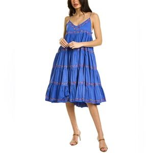 CAROLINE CONSTAS Katarina Blue Floral Embroidered Dress Sz M